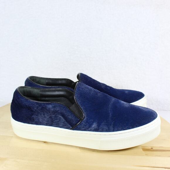 Celine Sneakers 37.5 Womens 7.5 Blue Pony Hair Slip On Minimalist Luxe Designer - Picture 1 of 10